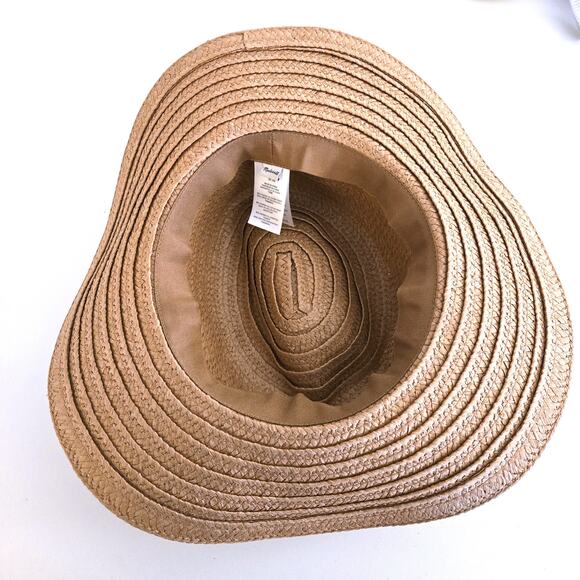 Madewell Tan Straw Packable Wide Brim Hat S/M Warm Nutmeg with White Band - Picture 5 of 8